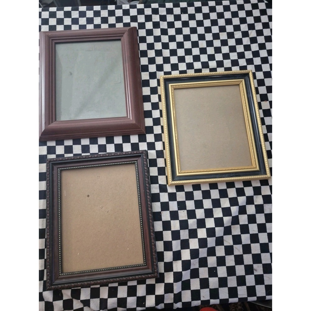 Lot of 3 Decorative Picture Frames Faux Marble‎ Gold Wood 8x10 Display